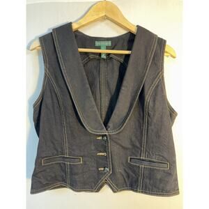 Lauren Ralph Lauren Denim Vest XL Dark Wash Contrast Stitch Western Workwear